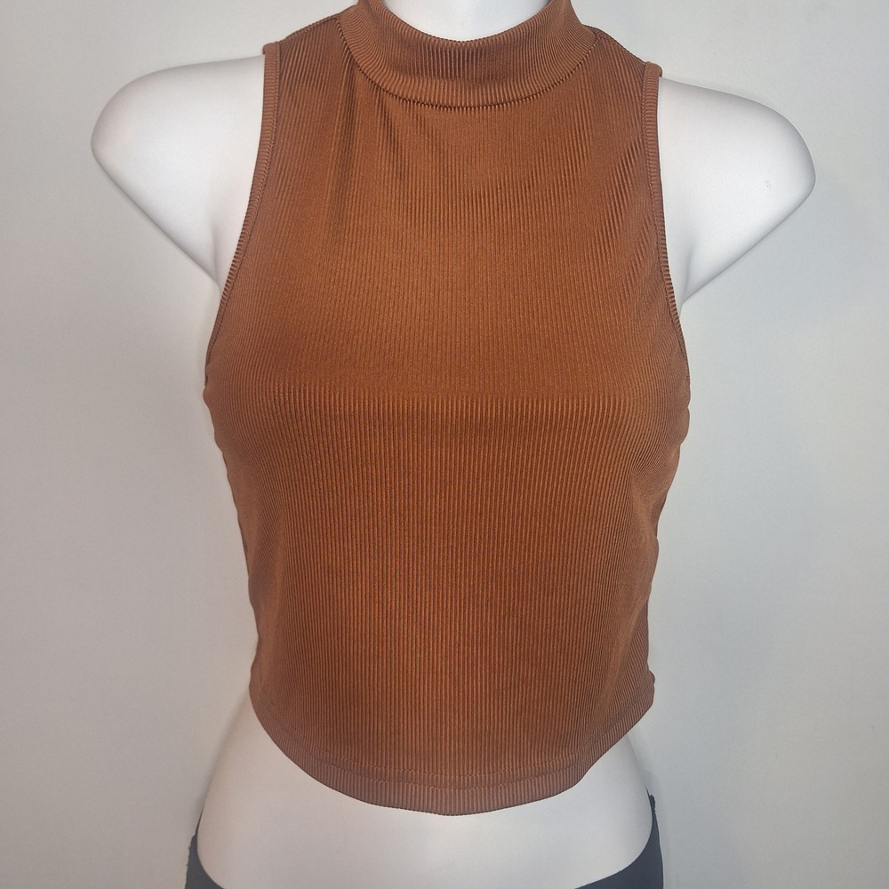 SHEIN Terracotta Rust Orange Brown Ribbed Sleeveless Crop Top Size Medium